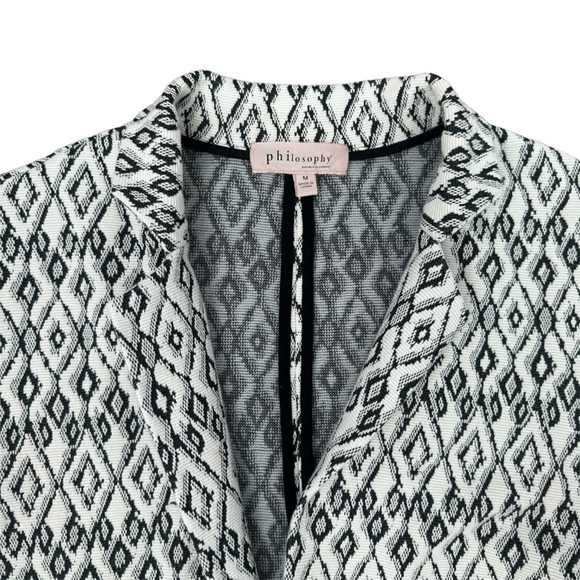 Philosophy Open front Long Duster Cardigan Diamond pattern white black Medium - Picture 3 of 11
